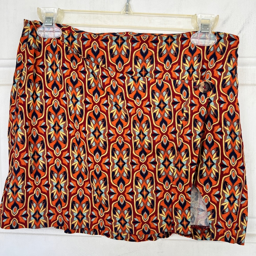 Free People Orange Multi Geometric Mini Skirt